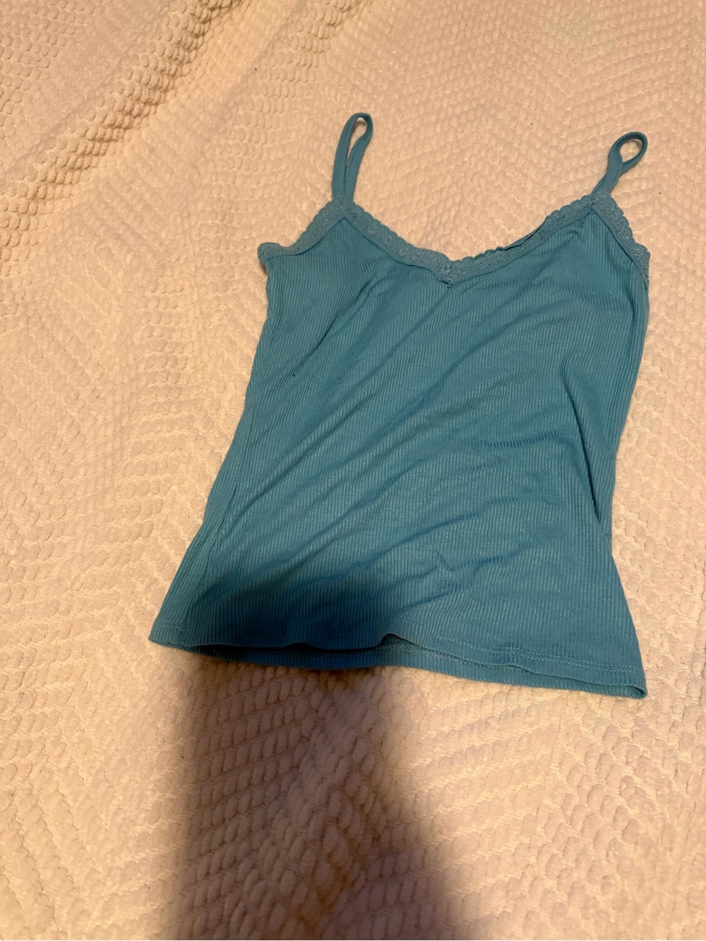 Tilly's Teal Ribbed Lace-Trim Cami Tank